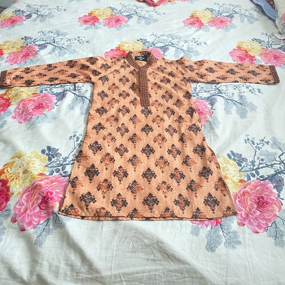 Orange and Black Patterned  kurta Kids boy cute panjabi, boy 4-5 years old